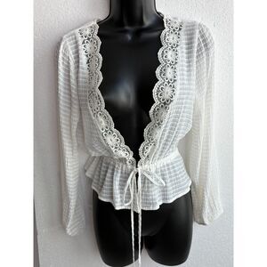 Chocolate USA White Boho Kimono Top Lace Trim Size S Feminine Bohemian Cute
